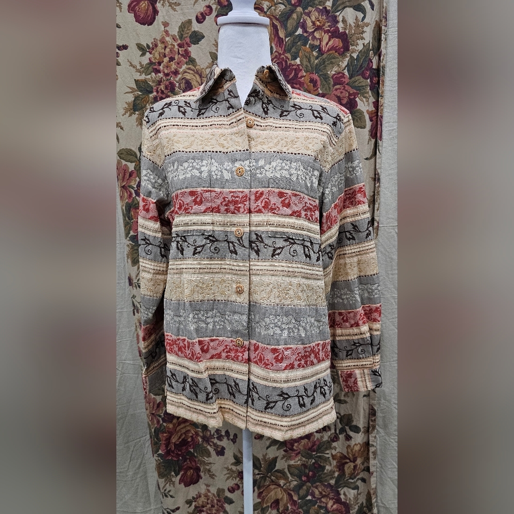 Vintage Alfred Dunner Multicolor Knit Button Down Jacket Aloha Style Size 8P